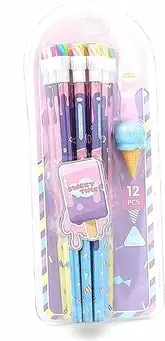 ALL SEASONS || Ice cream HB Pencil and Eraser Set for Kids -return gift, Birthday gift and school stationary (Multi color Pack of 12)
